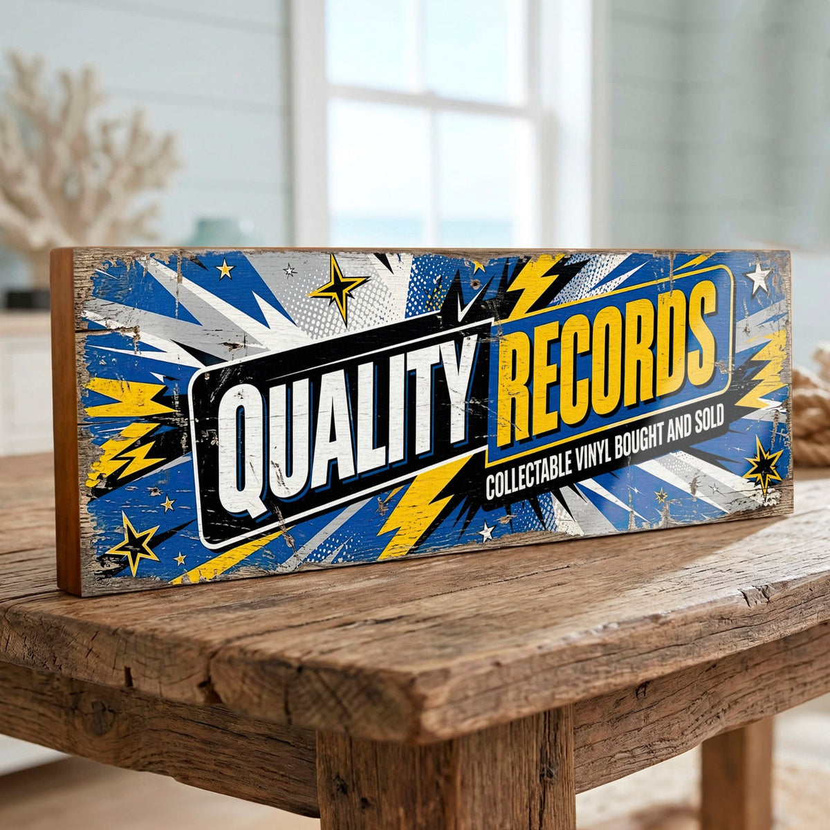 Quality Records Collectable Vinyl Bought & Sold Wooden Wall Sign 40cm