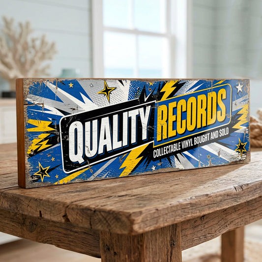 Quality Records Collectable Vinyl Bought & Sold Wooden Wall Sign 40cm