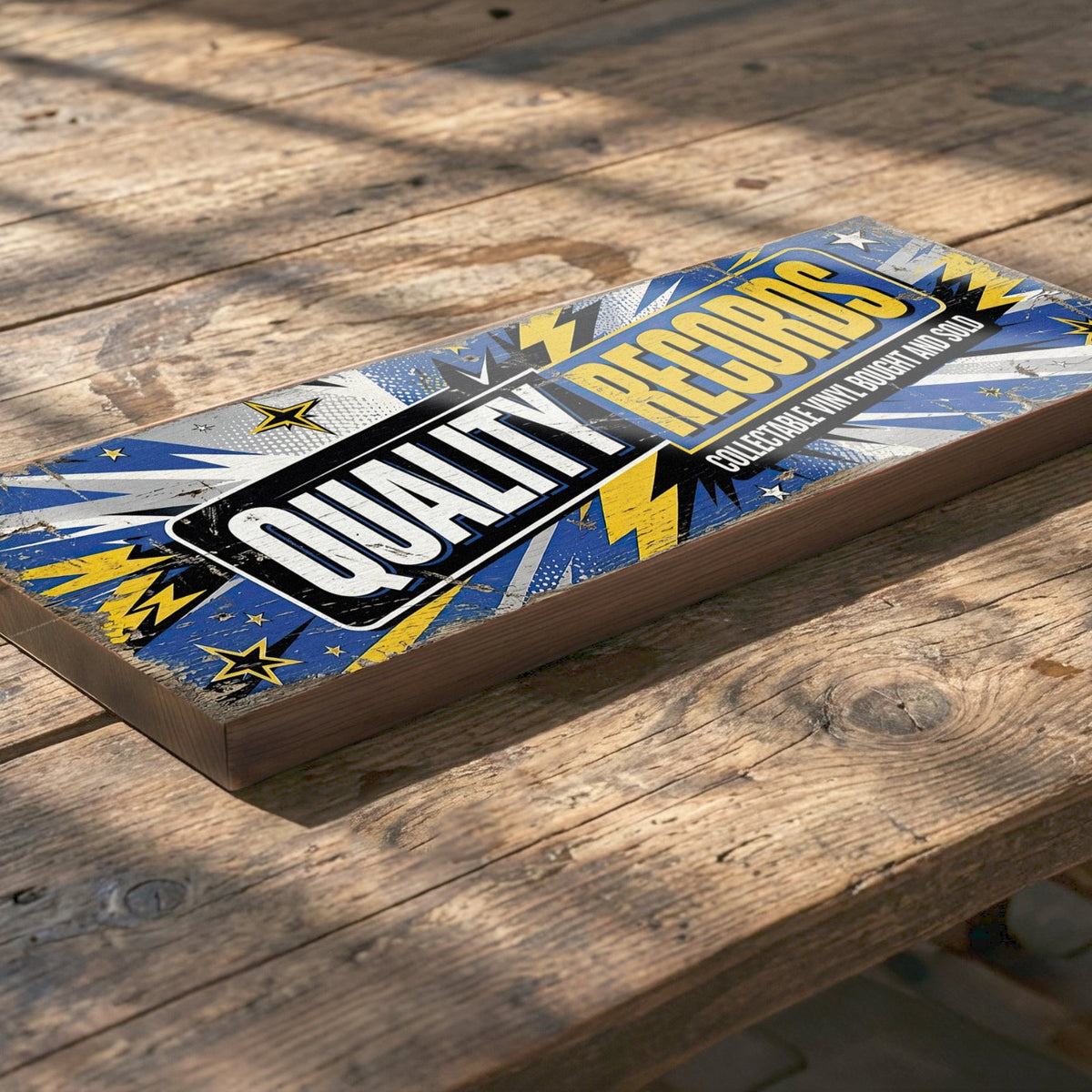 Quality Records Collectable Vinyl Bought & Sold Wooden Wall Sign 40cm