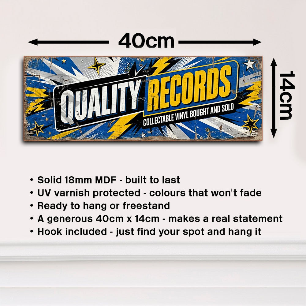 Quality Records Collectable Vinyl Bought & Sold Wooden Wall Sign 40cm