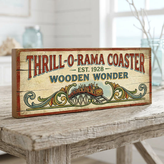 Thrill-O-Rama Coaster Wooden Wonder Vintage Fairground Sign