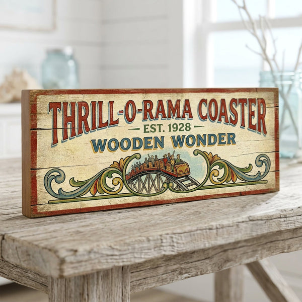 Thrill-O-Rama Wooden Wonder Coaster Vintage Sign | Handmade Fairground ...
