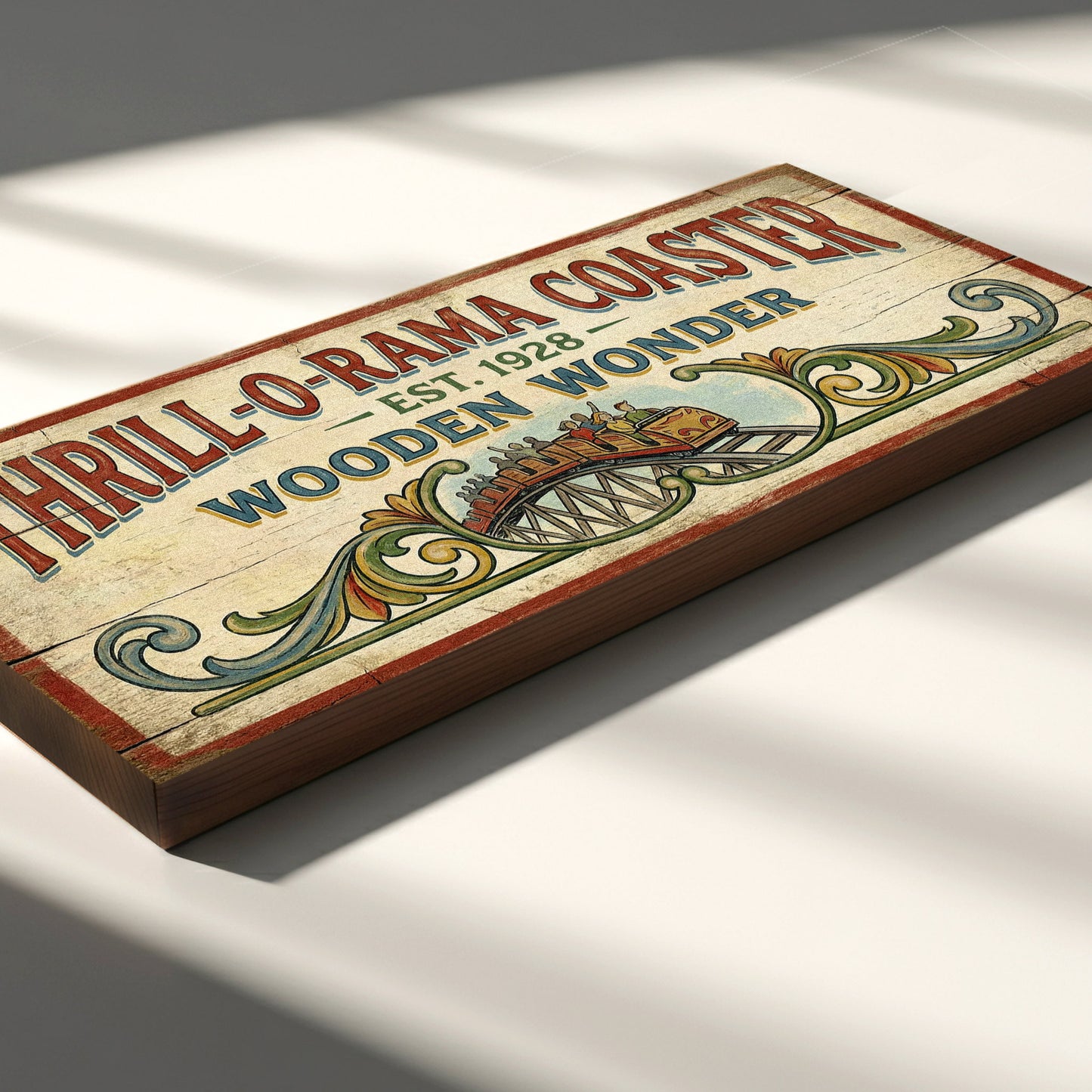Thrill-O-Rama Coaster Wooden Wonder Vintage Fairground Sign