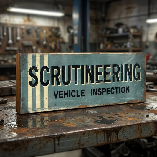 Scrutineering Vehicle Inspection Retro Style Motorsport Sign