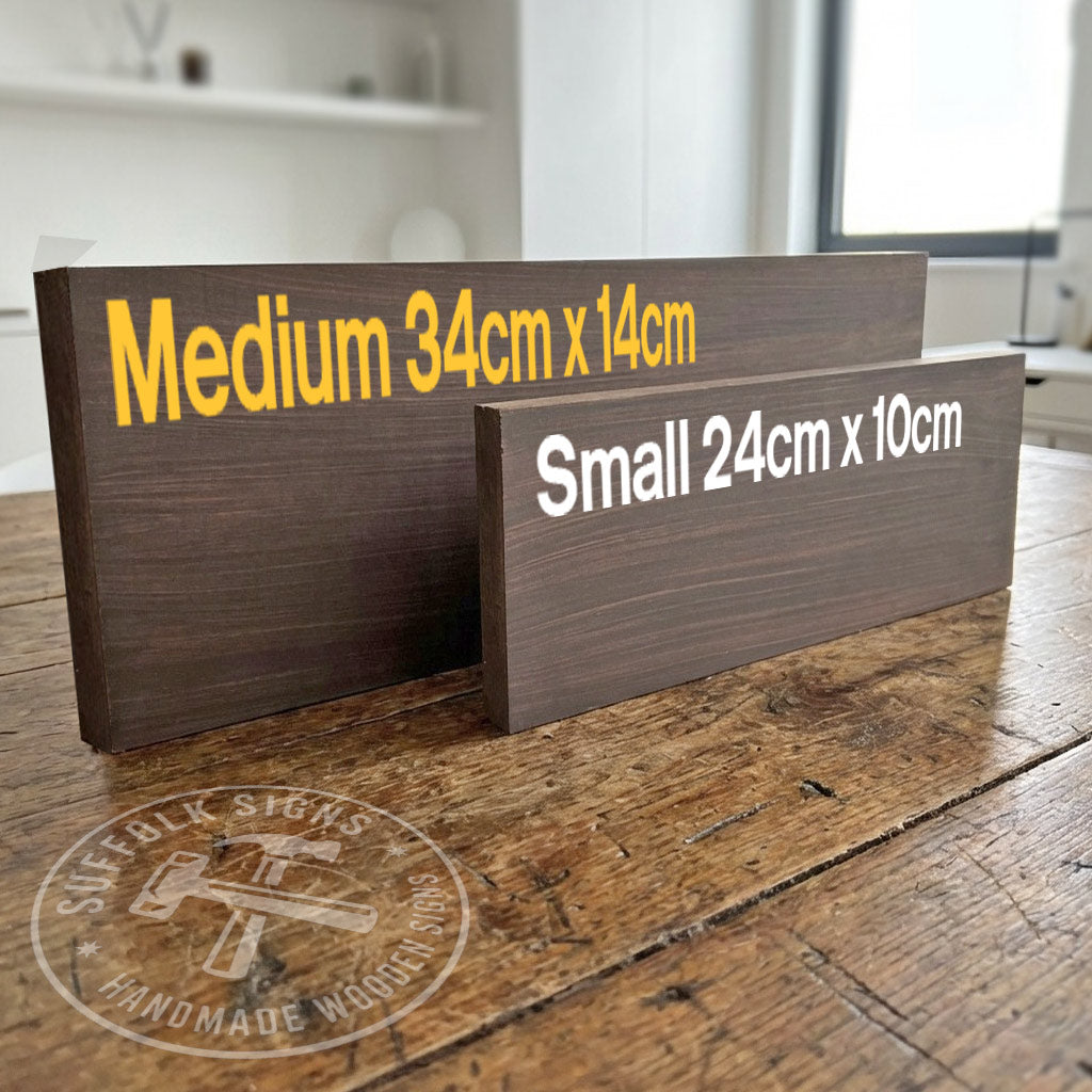 Small and medium Suffolk Signs wooden sign size comparison on 18mm MDF