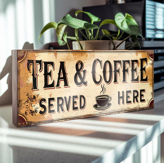 Tea & Coffee Served Here Sign Vintage Style Plaque