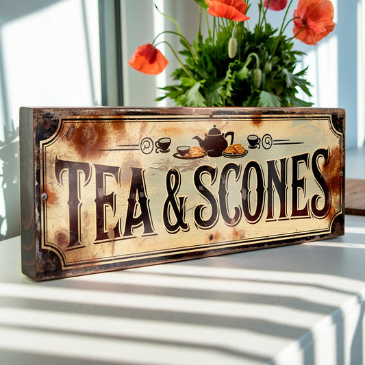 Tea & Scones Sign Vintage Style Kitchen Wall Plaque