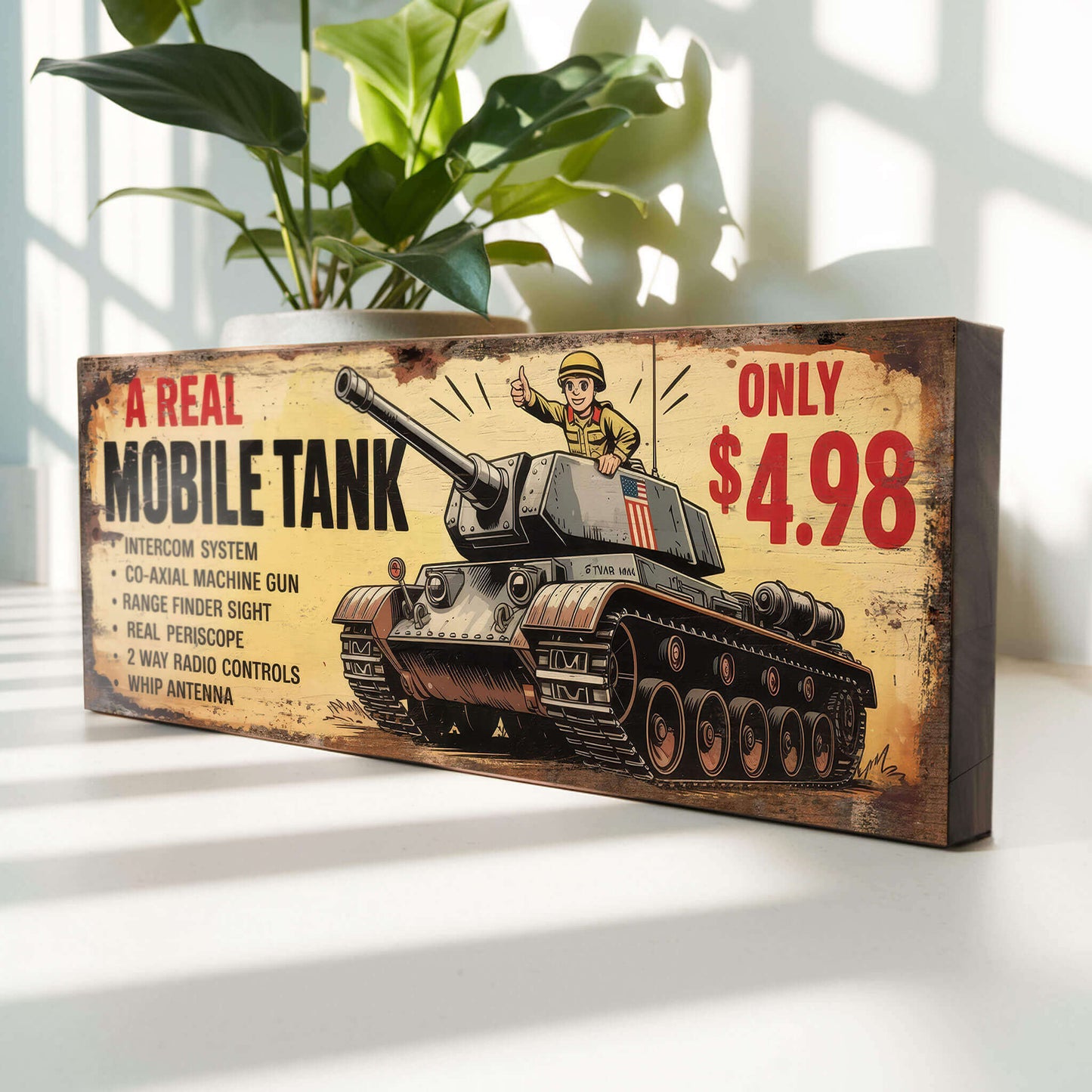 Mobile Tank Retro Comic Book Toy Advert Sign