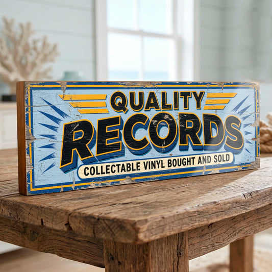 Quality Records Retro Vinyl Shop Sign Collectable Vinyl Bought and Sold