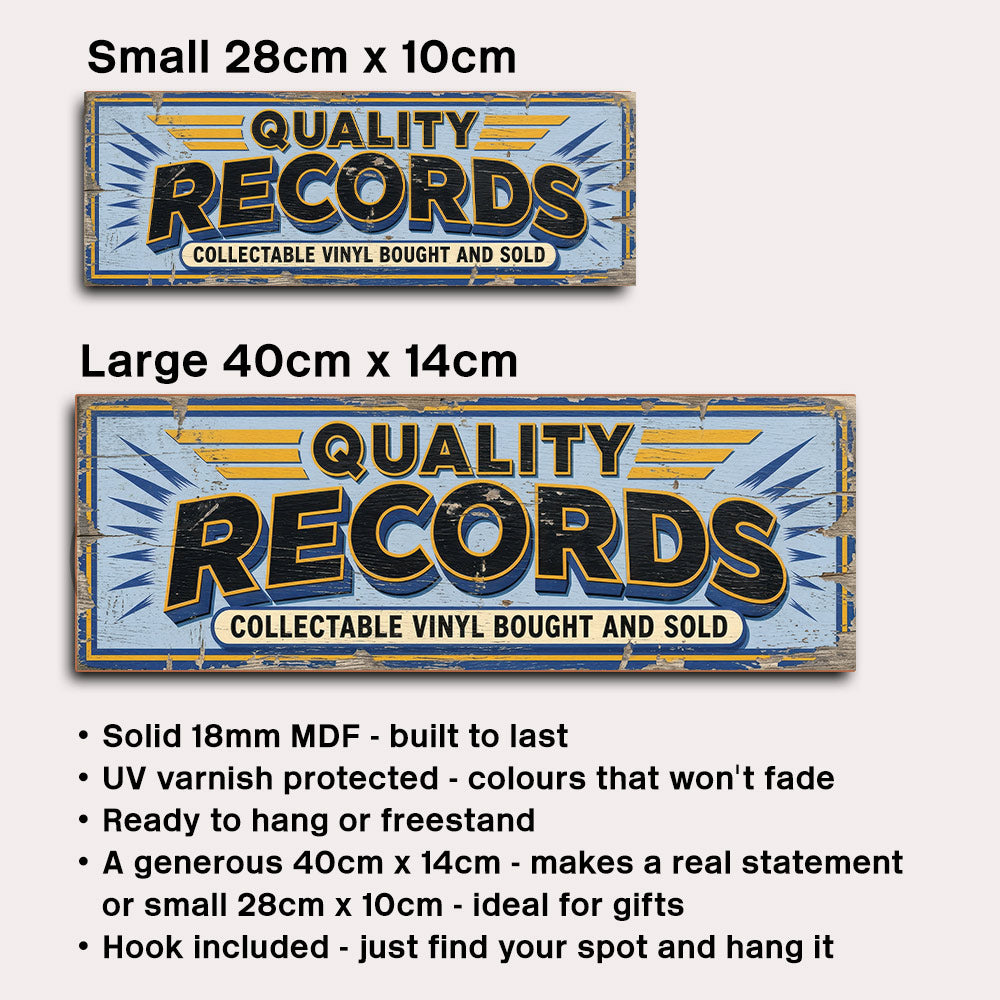 Quality Records Retro Vinyl Shop Sign Collectable Vinyl Bought and Sold
