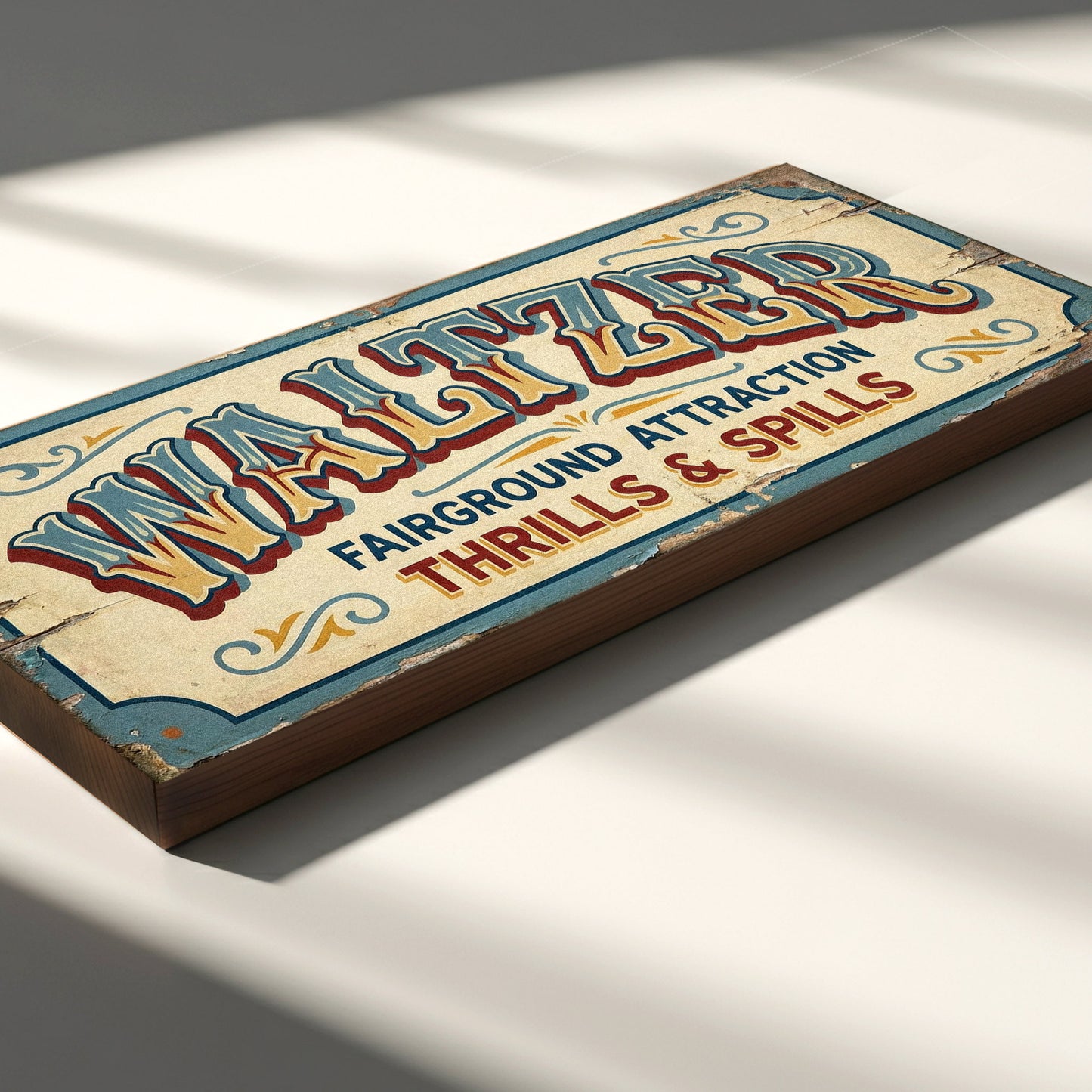 Waltzer Fairground Attraction Thrills & Spills Vintage Sign