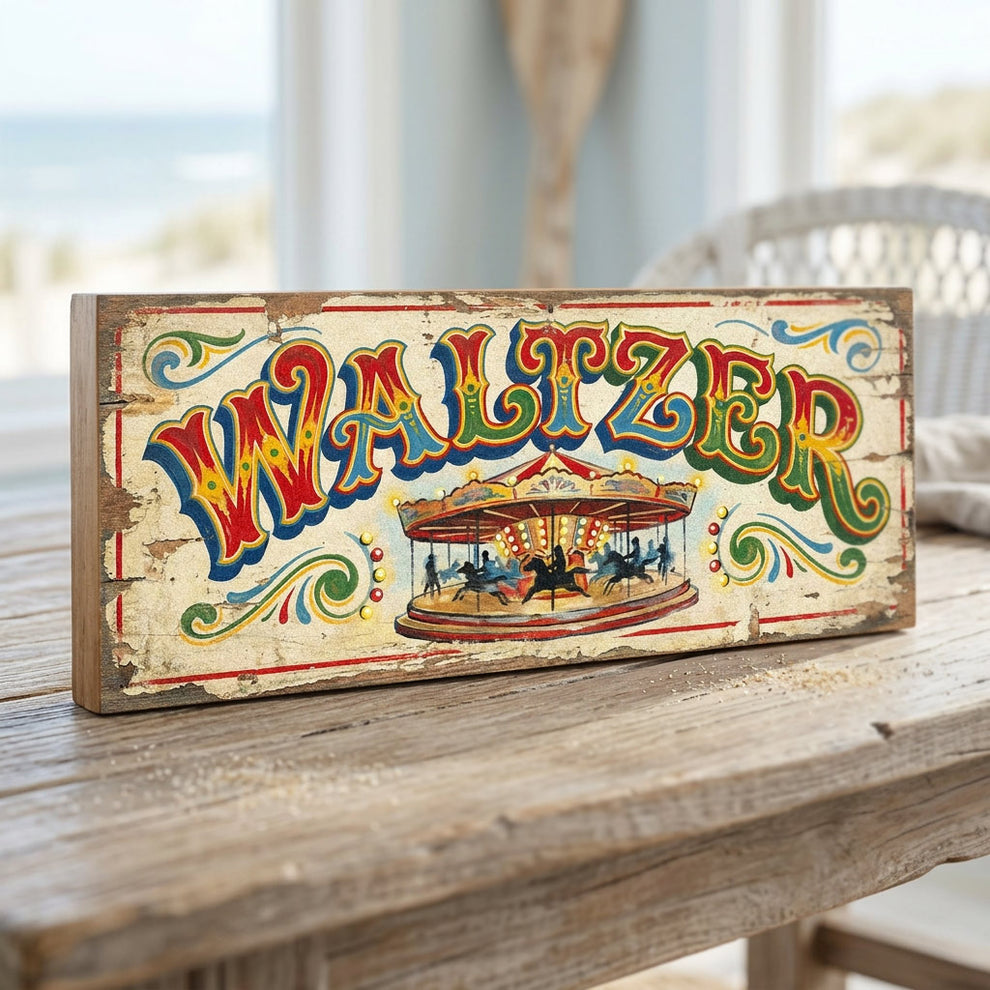 Carousel Rides Sign Waltzer Vintage Fairground Carousel Wooden Sign | Handmade Seaside Wall ...