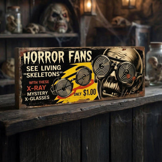 Horror Fans Mystery X-Ray Glasses Retro Comic Advert Sign
