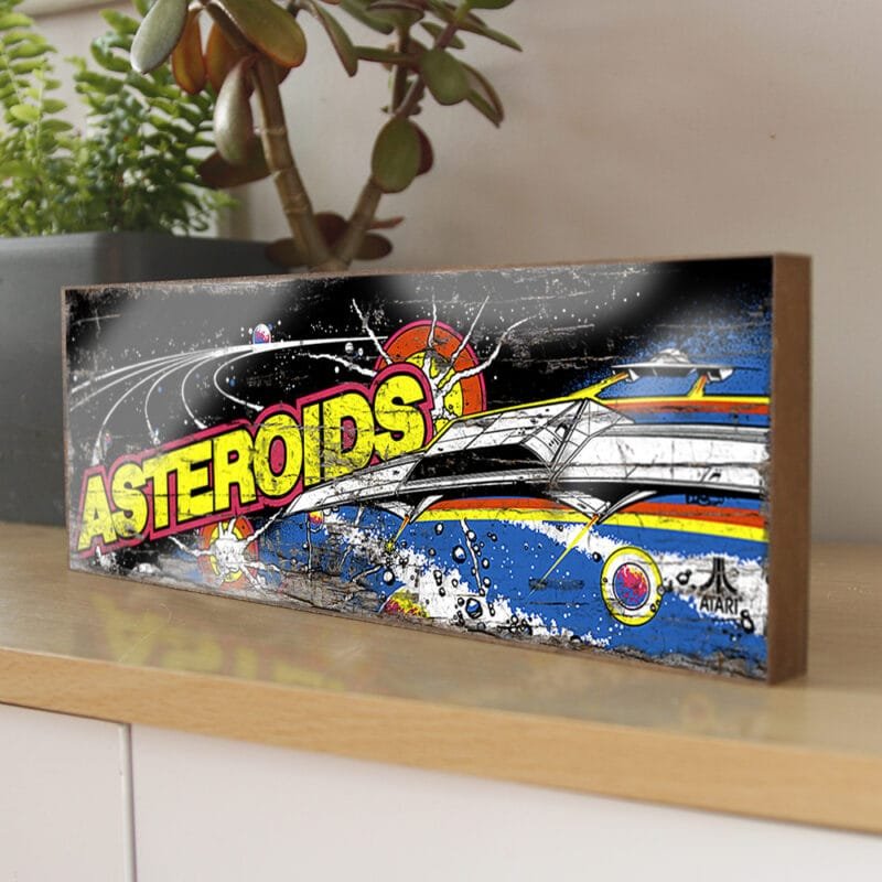 asteroids retro gaming wooden sign