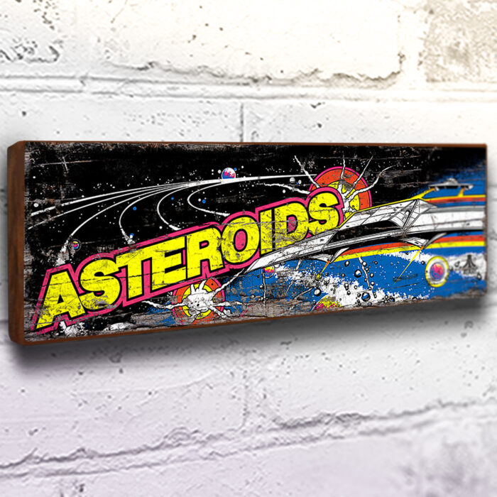 asteroids retro gaming wooden sign
