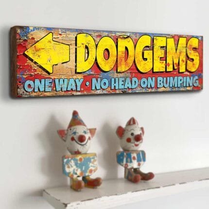 Dodgems Funfair Sign Vintage Style Handmade Wooden Fairground Bumper Cars Plaque