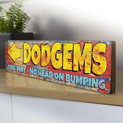 Dodgems Funfair Sign Vintage Style Handmade Wooden Fairground Bumper Cars Plaque