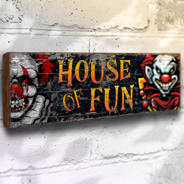 House of fun evil clowns fairground sign
