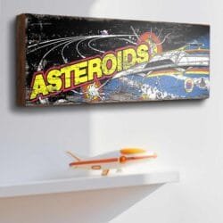 asteroids retro gaming wooden sign