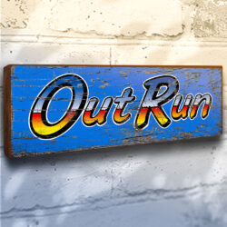 Outrun arcade racing game sign