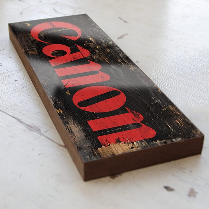 Canon Camera Wooden Sign, Red on Black,. Handmade vintage style camera shop display sign