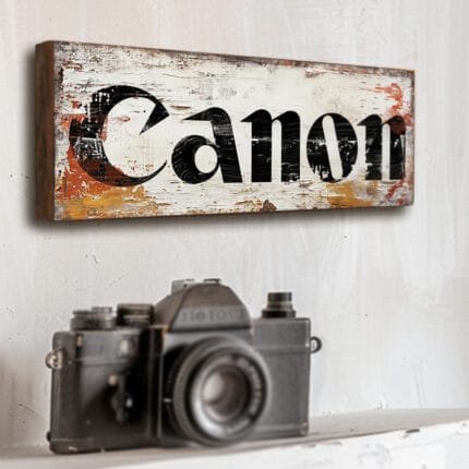 Canon Camera Wooden Sign, Black on White,. Handmade vintage style camera shop display sign