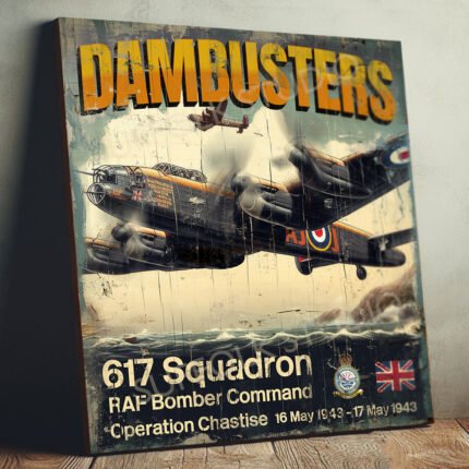 Dambusters 617 Squadron Wood Sign Vintage Style Skyward Legacy Handmade Panel