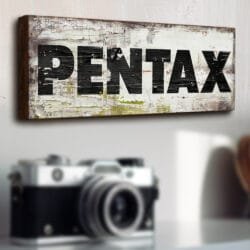 Retro style Pentax camera wooden sign