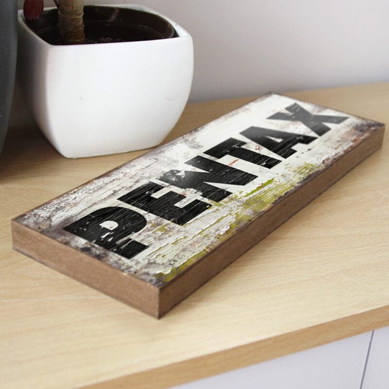 Retro style Pentax camera wooden sign