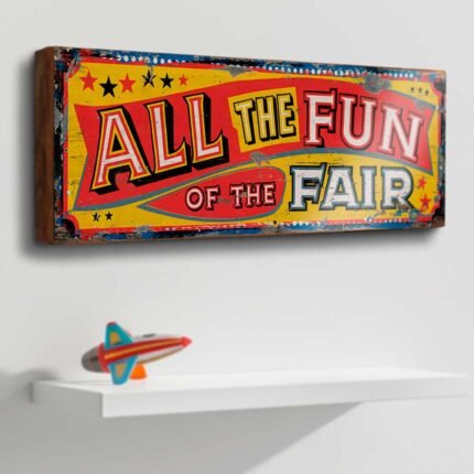 Retro All Fun Fair wooden sign for carnival-themed home decor