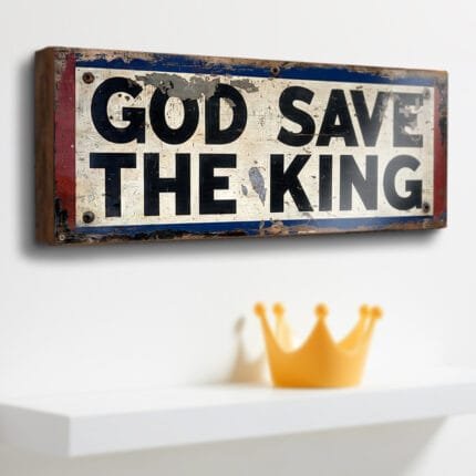 God Save the King retro style wooden sign.