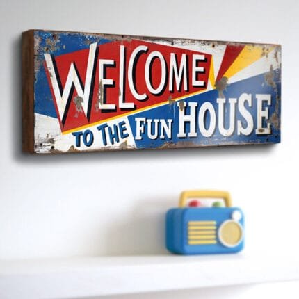 Retro Fun House wooden sign for carnival-themed home decor