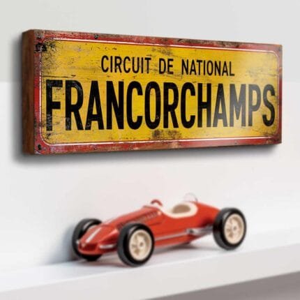 Retro Francorchamps racing circuit wooden sign for motorsport decor