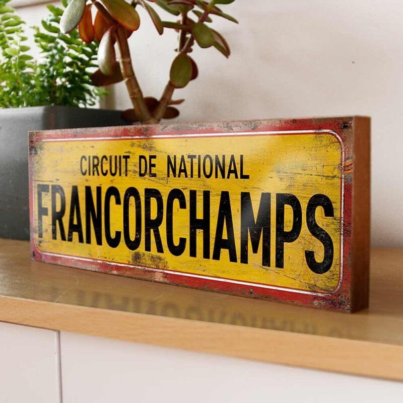 Retro Francorchamps racing circuit wooden sign for motorsport decor