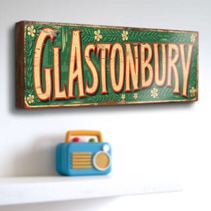 Glastobury vintage style wooden sign