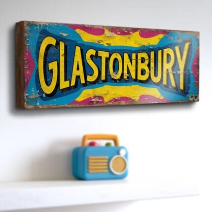 Glastobury vintage style wooden sign