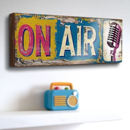 On Air recording studio vintage style wooden sign