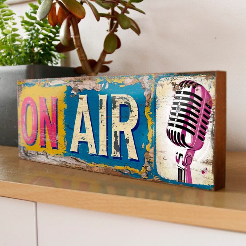 On Air recording studio vintage style wooden sign