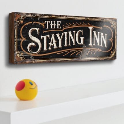 Funny retro Staying Inn wooden sign for home bar decor