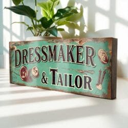 Vintage dressmaker and tailor wooden sign for sewing room decor