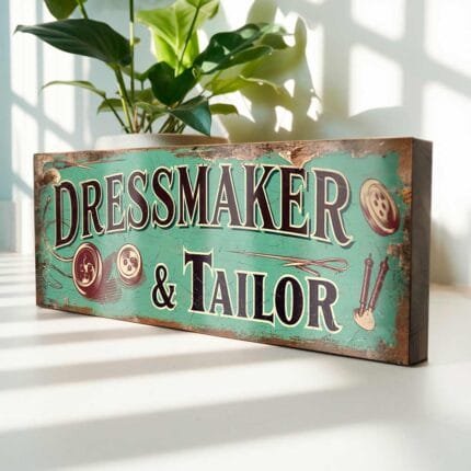 Vintage dressmaker and tailor wooden sign for sewing room decor