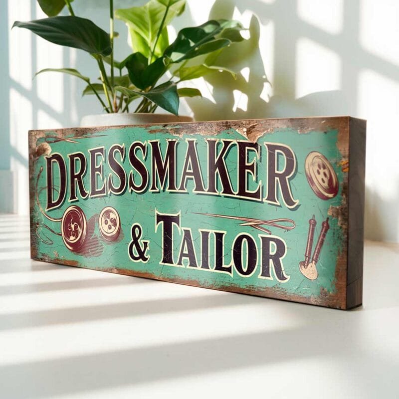 Vintage dressmaker and tailor wooden sign for sewing room decor